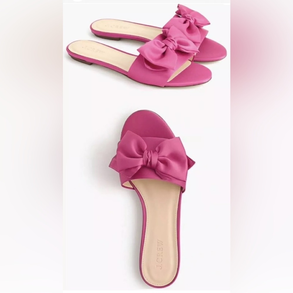 J Crew Satin Bow Slides Pink 10